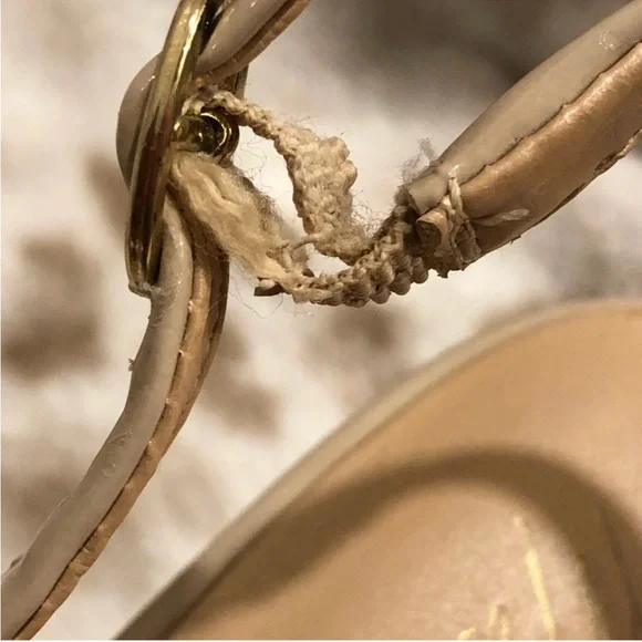 Marc Fisher Nude Patent Leather Peep Toe Wedge
Sandal, Size 8 - Picture 10 of 10